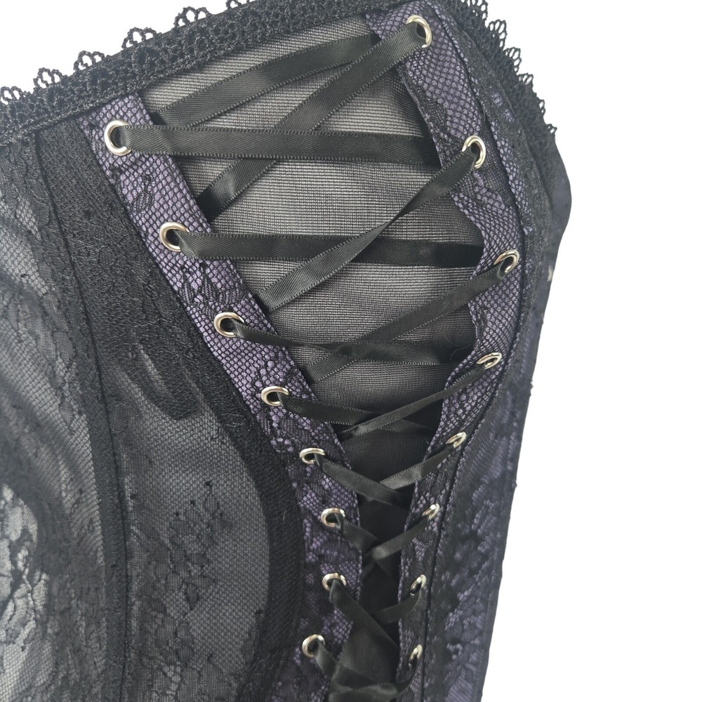 ADORE ME 1X Women's Lingerie Strapless Hookfront Lace Corset Purple & Black - Picture 4 of 11